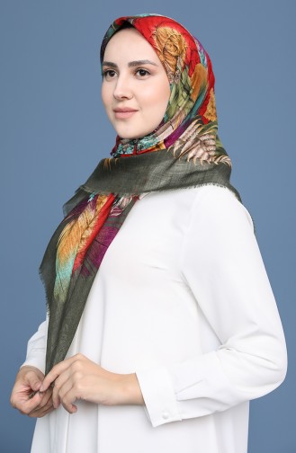Desenli Flamlı Eşarp 11413-19 Haki