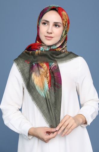 Desenli Flamlı Eşarp 11413-19 Haki