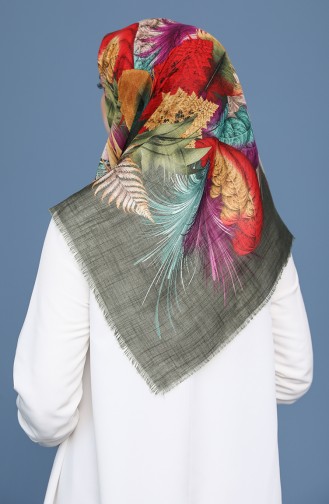 Desenli Flamlı Eşarp 11413-19 Haki