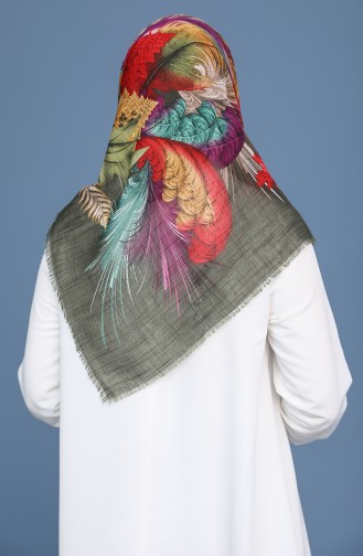 Desenli Flamlı Eşarp 11413-19 Haki