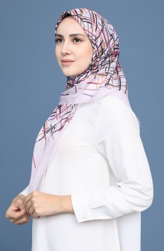 Desenli Çekme Cotton Eşarp 11414-02 Lila