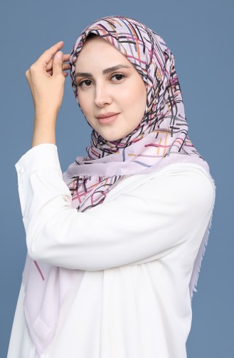 Desenli Çekme Cotton Eşarp 11414-02 Lila