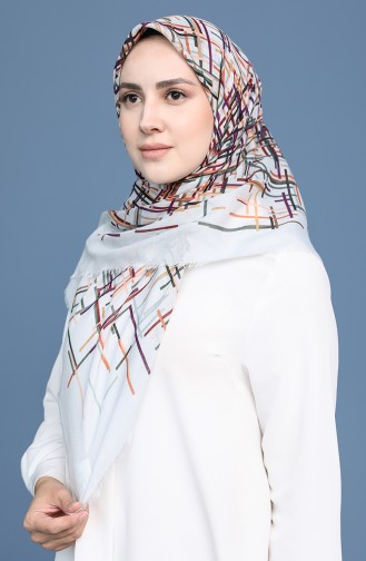 Desenli Çekme Cotton Eşarp 11414-05 Buz Mavisi