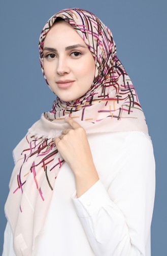 Desenli Çekme Cotton Eşarp 11414-12 Toz Pembe Fuşya