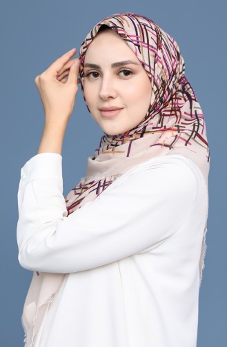 Desenli Çekme Cotton Eşarp 11414-12 Toz Pembe Fuşya