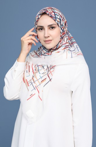 Desenli Çekme Cotton Eşarp 11414-15 Ekru Kırmızı