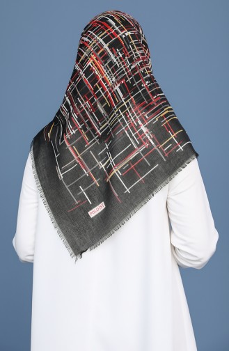 Desenli Çekme Cotton Eşarp 11414-19 Siyah Kırmızı