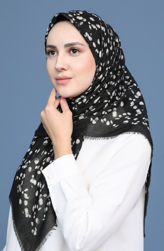 Küçük Kiraz Desen Çekme Cotton Eşarp 11418-04 Siyah Gri