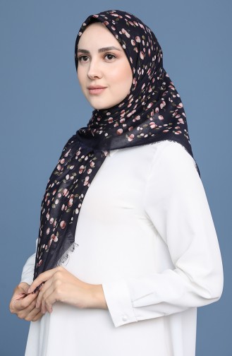 Küçük Kiraz Desen Çekme Cotton Eşarp 11418-05 Lacivert Haki