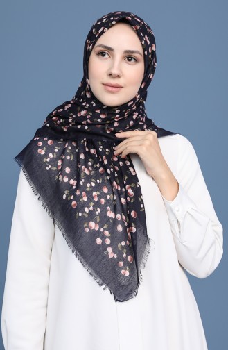 Küçük Kiraz Desen Çekme Cotton Eşarp 11418-05 Lacivert Haki