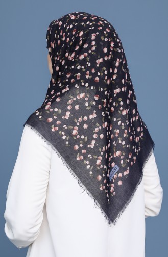 Küçük Kiraz Desen Çekme Cotton Eşarp 11418-05 Lacivert Haki