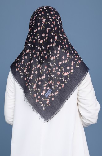 Küçük Kiraz Desen Çekme Cotton Eşarp 11418-05 Lacivert Haki