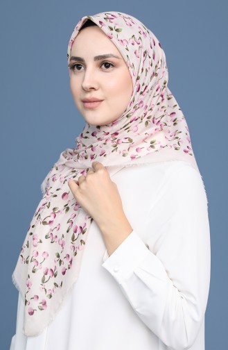 Küçük Kiraz Desen Çekme Cotton Eşarp 11418-06 Kum Beji