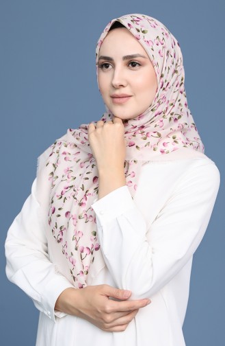 Küçük Kiraz Desen Çekme Cotton Eşarp 11418-06 Kum Beji