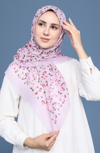 Küçük Kiraz Desen Çekme Cotton Eşarp 11418-13 Lila