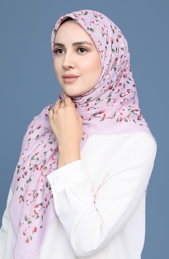 Küçük Kiraz Desen Çekme Cotton Eşarp 11418-13 Lila