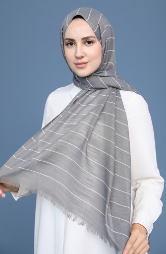 Çizgili Koton Şal 90134-15 Gri