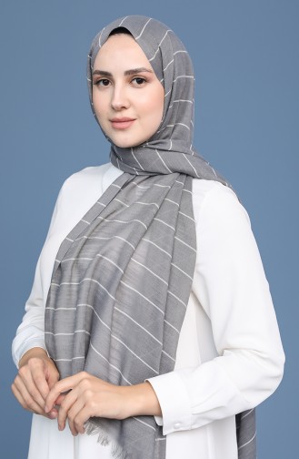 Çizgili Koton Şal 90134-15 Gri