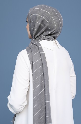 Çizgili Koton Şal 90134-15 Gri