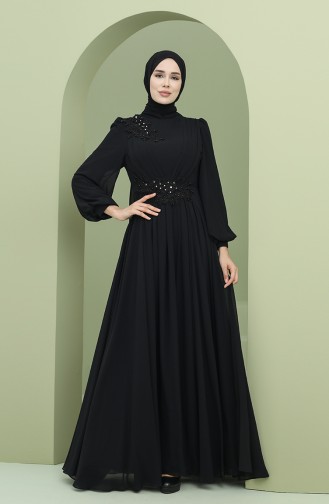 Schwarz Hijab-Abendkleider 1111-01