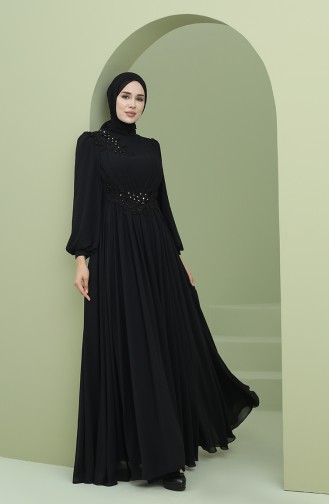 Schwarz Hijab-Abendkleider 1111-01