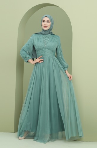 Green Hijab Evening Dress 3403-05