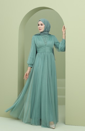 Green Hijab Evening Dress 3403-05