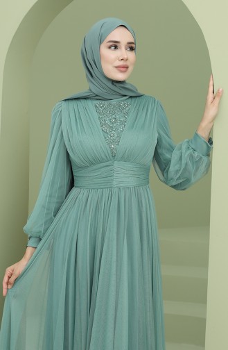 Green Hijab Evening Dress 3403-05