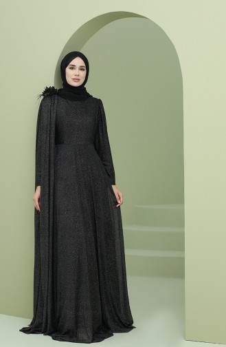 Black Hijab Evening Dress 3050-01