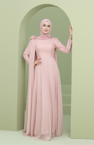 Powder Hijab Evening Dress 3050-02