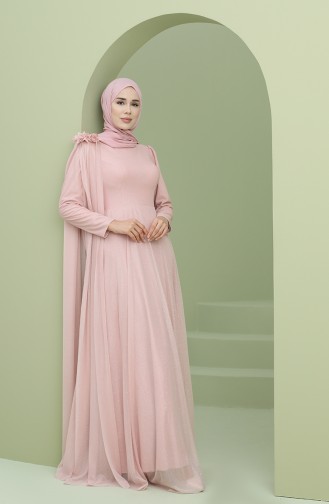 Powder Hijab Evening Dress 3050-02