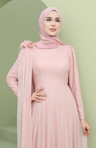 Powder Hijab Evening Dress 3050-02