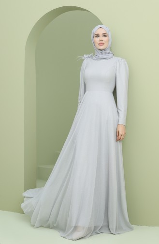 Gray Hijab Evening Dress 3050-04
