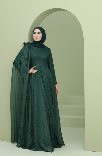 فساتين سهرة بتصميم اسلامي أخضر زمردي 3050-05