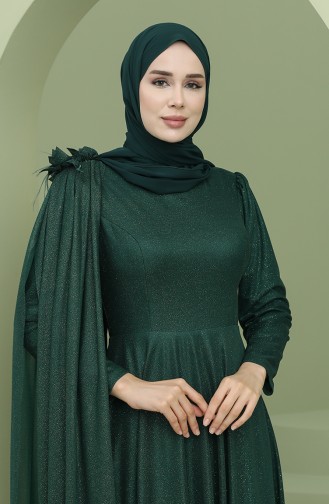 Emerald Green Hijab Evening Dress 3050-05