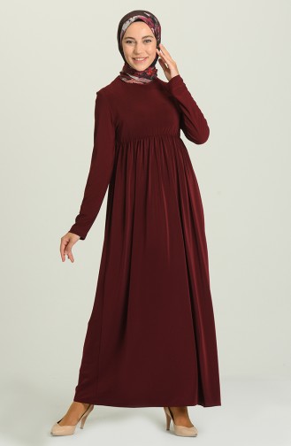 Belden Lastikli Elbise 8010-08 Bordo
