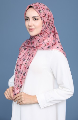 Kiraz Desenli Çekme Cotton Eşarp 11423-10 Gül Kurusu