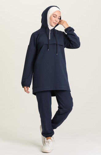 Front Half Zipper Tracksuit Set  1019-06 Dark Blue 1019-06