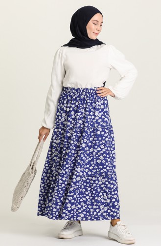 Beli Lastikli Desenli Etek 8374-02 Saks