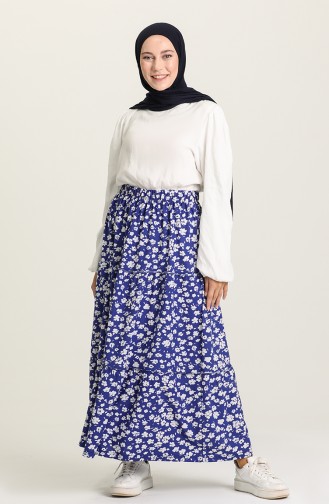 Beli Lastikli Desenli Etek 8374-02 Saks