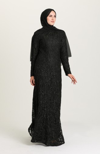 Black Hijab Evening Dress 3005-01