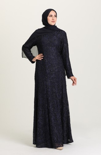 Dunkelblau Hijab-Abendkleider 3005-03