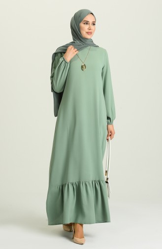 Büzgülü Kolyeli Elbise 5019-01 Çağla Yeşili
