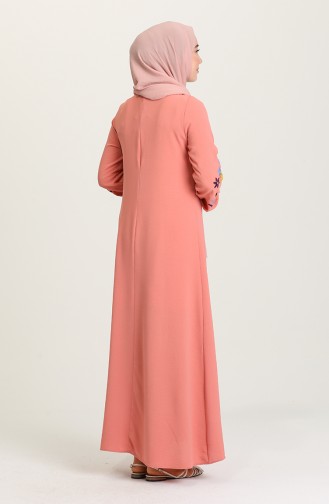 Kolu Nakışlı Elbise 4560-02 Pudra