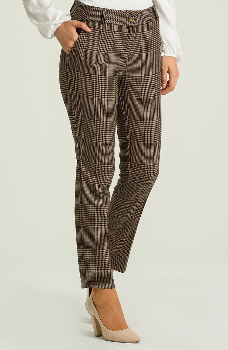 Ekose Klasik Pantolon 5005PNT-01 Siyah Kahverengi