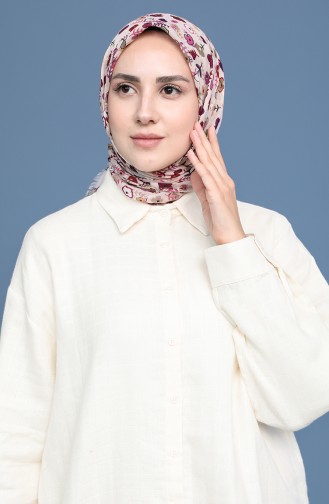 Desenli Çekme Cotton Eşarp 11420-13 Toz Pembe Fuşya