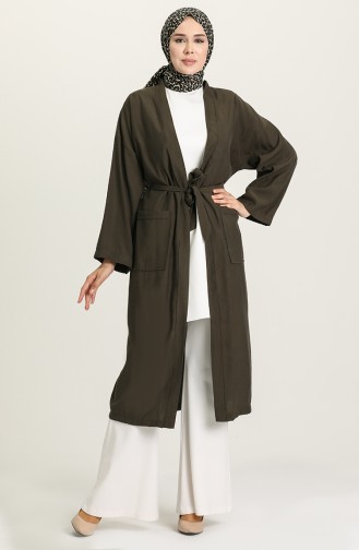 Cepli Kuşaklı Kimono 5301-10 Koyu Yeşil