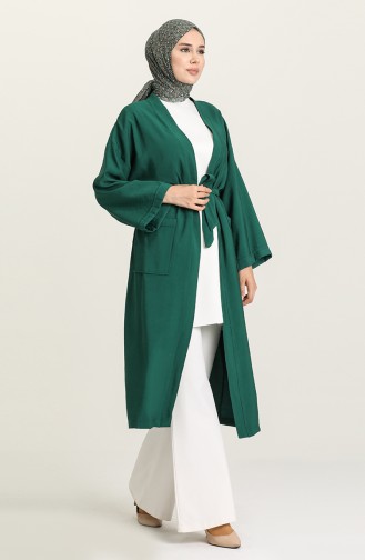 Cepli Kuşaklı Kimono 5301-15 Zümrüt Yeşili