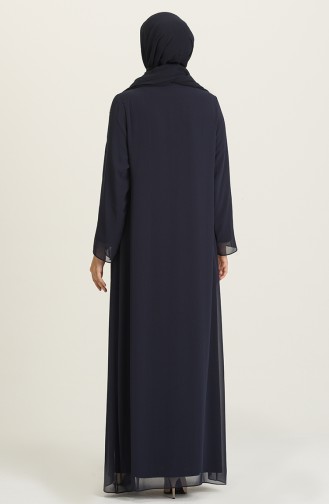 Navy Blue Hijab Evening Dress 6342-01