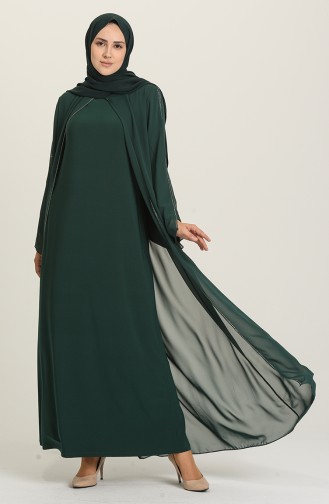 Emerald Green Hijab Evening Dress 6342-02
